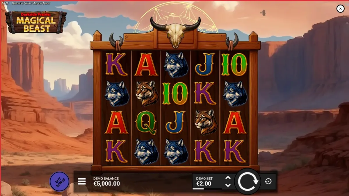 Darkside Prairie: Magical Beasts slot game screen na may bison theme