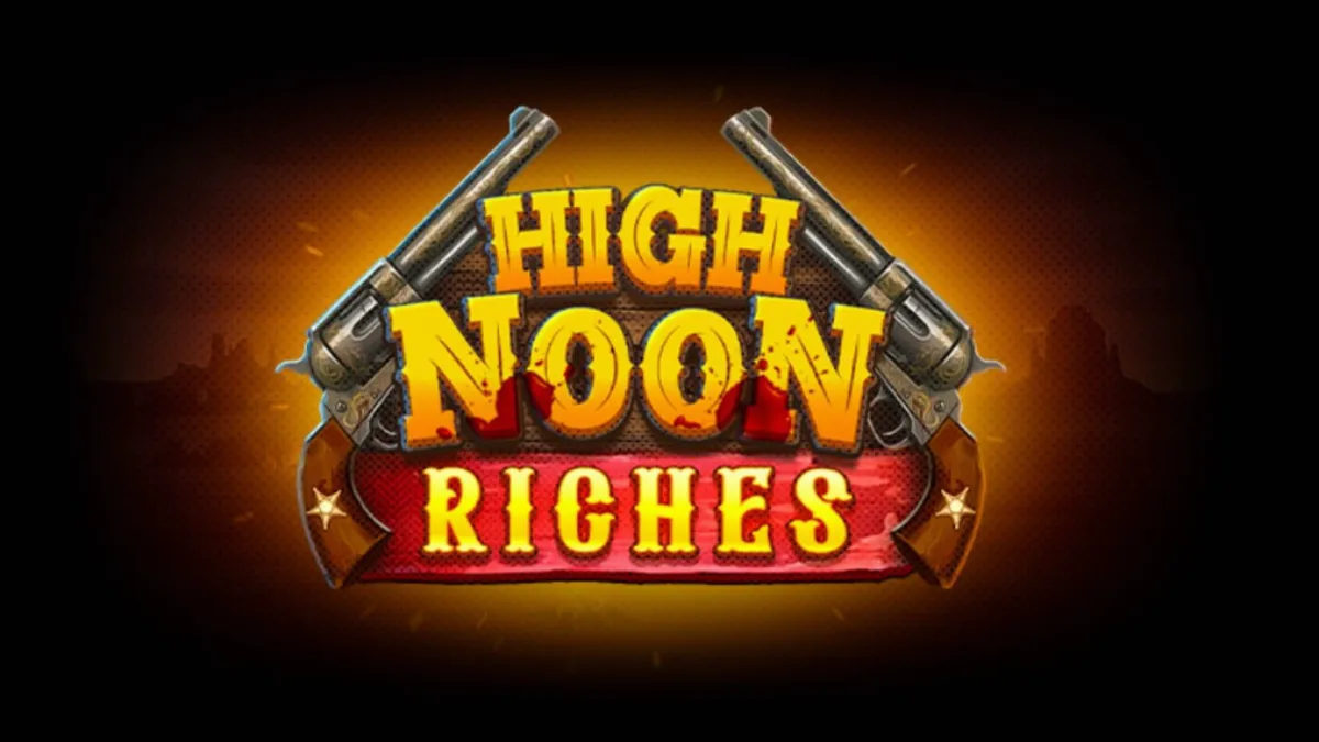 Isang visual na representasyon ng High Noon Riches slot na nagpapakita ng mga simbolo ng Western theme at ang Hold & Win bonus feature.
